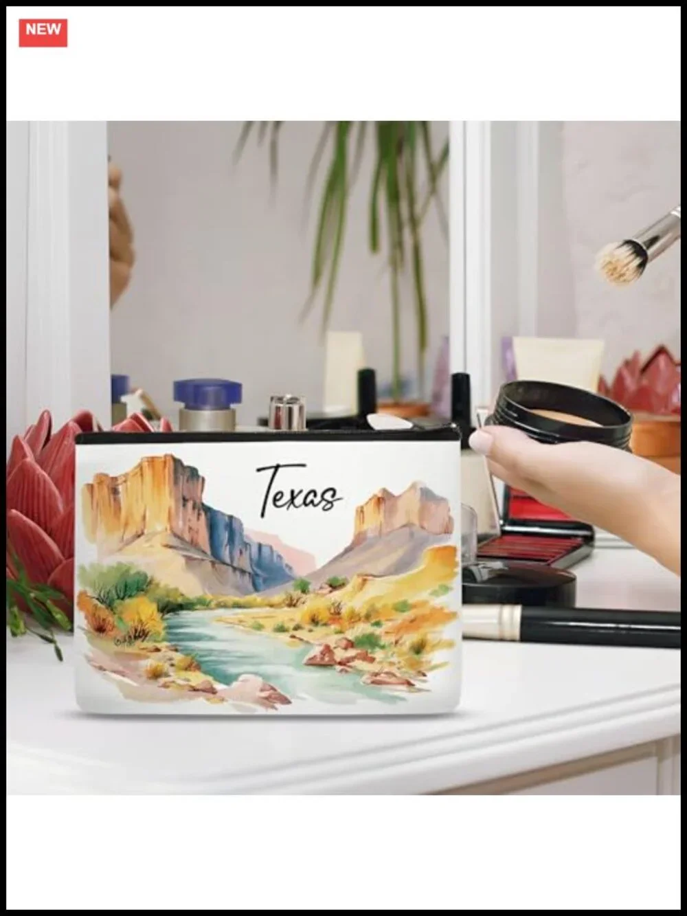 Waterproof Linen Texas Map Cosmetic Bag Toiletry Organizer Travel Pouch